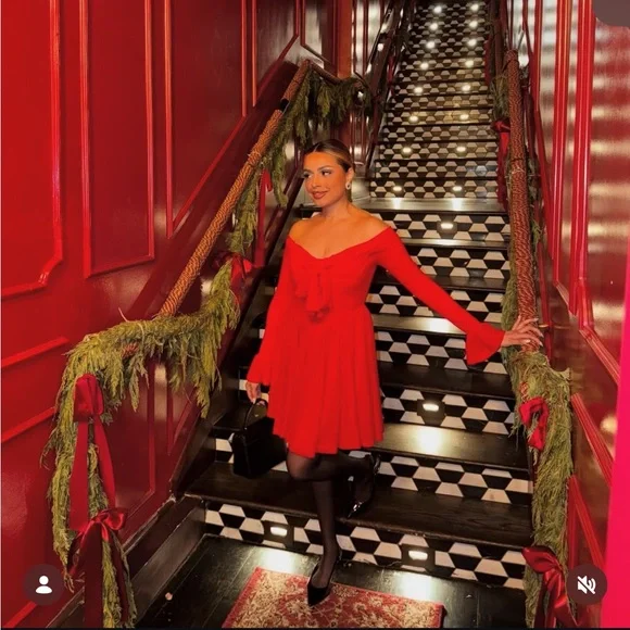 Miss Lola Vibrant Red Off-Shoulder Dress - Picture 5 of 6